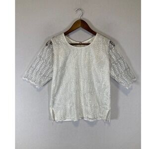 Bridal Romantic Elegant Wear Womens Med White Lace Vine Embroidered Top Blouse